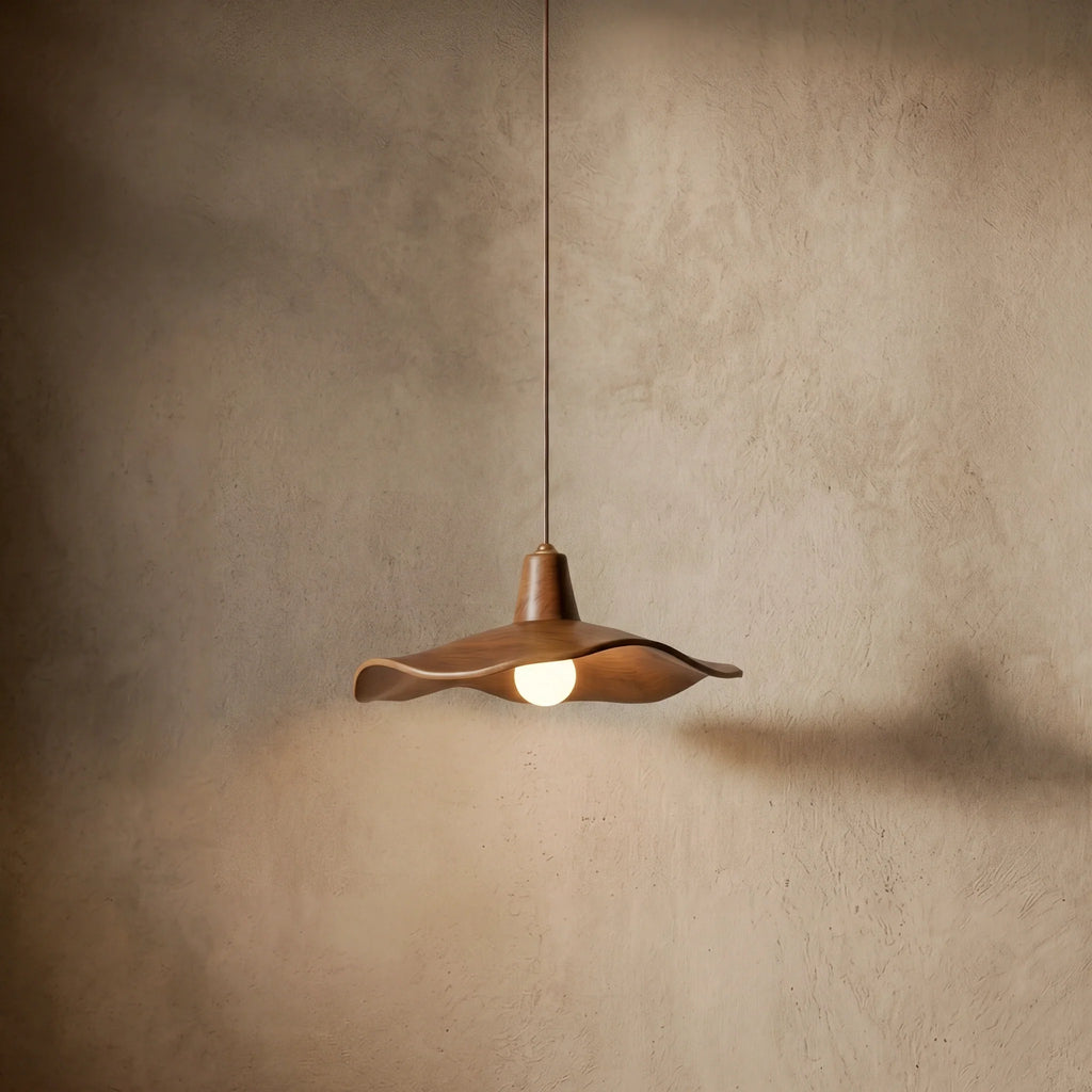 drainpangolin Zenno Retro Wave Pendant Light – Mahogany Resin & Metal Design for Dining Room