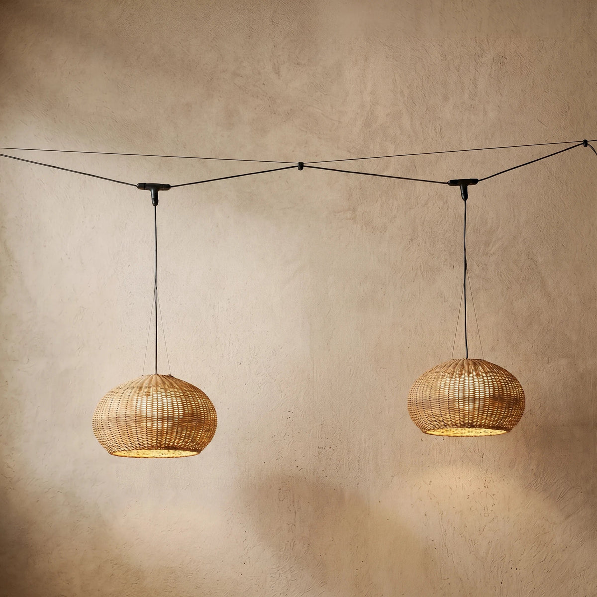 drainpangolin Bamburo Rustic Brown Outdoor Pendant Lights - Bamboo Acrylic Lantern Garden