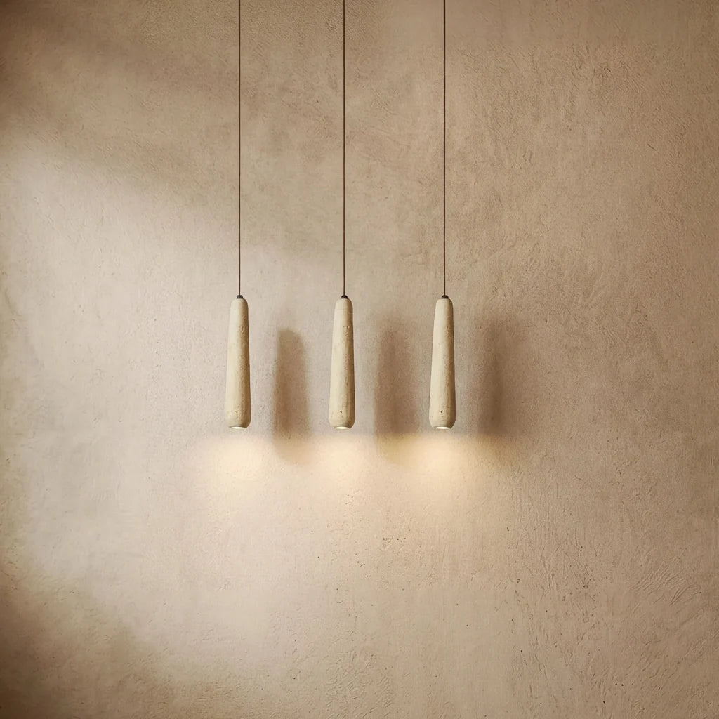 drainpangolin Zenno Modern Pendant Light — Natural Wood & Stone Cylinder for Dining Room