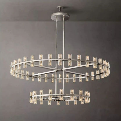 Arcachon Hexagon Crystal Two-Tier Round Chandelier 60"