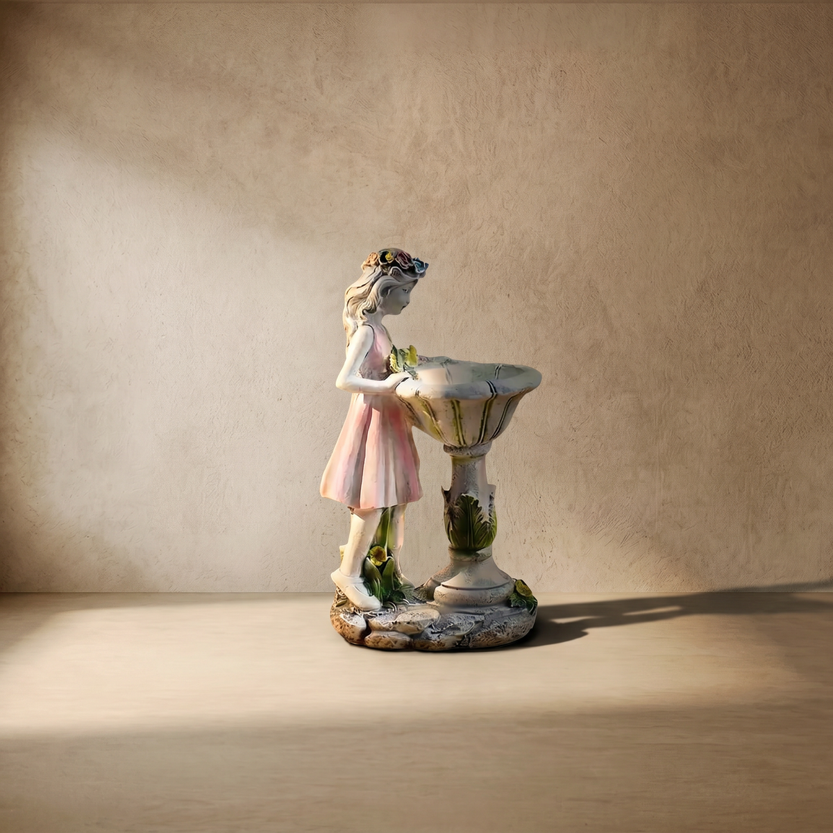 drainpangolin Vivara Art Deco Fairy Girl Outdoor Floor Lamp - Pink Resin Light for Courtyard