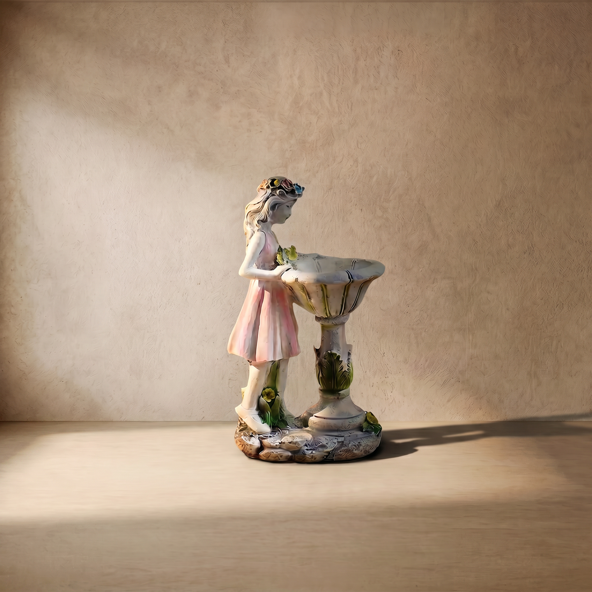 drainpangolin Vivara Art Deco Fairy Girl Outdoor Floor Lamp - Pink Resin Light for Courtyard