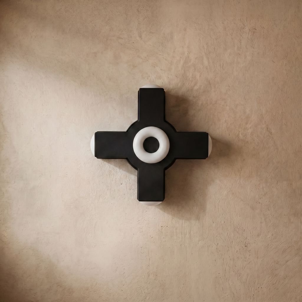 drainpangolin Irondale Industrial Cruciform Wall Lamp – Black Metal and Acrylic for Courtyard