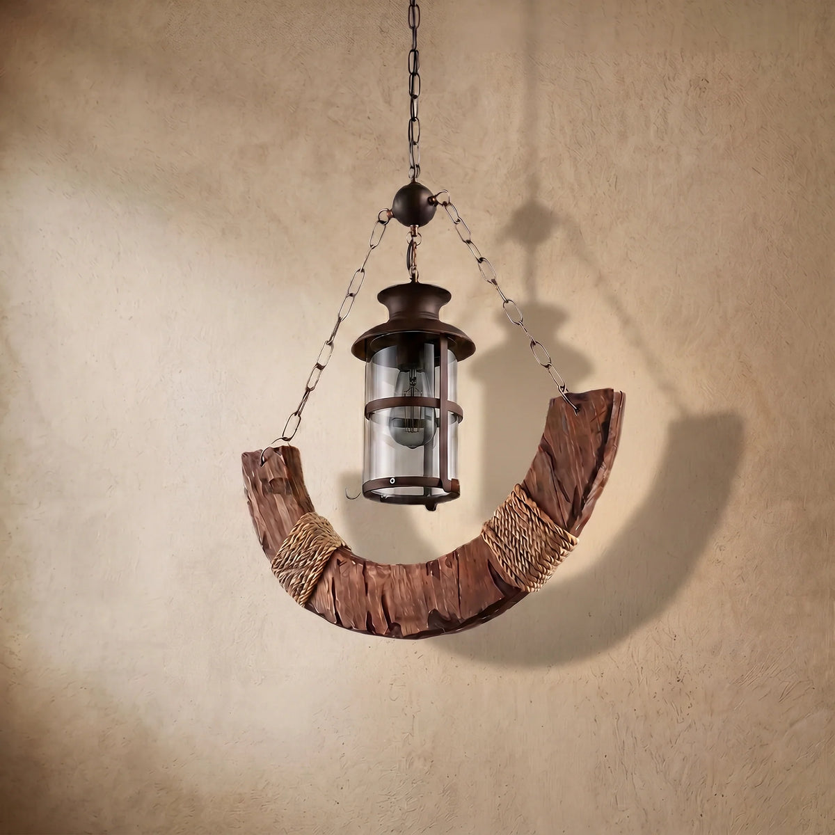 drainpangolin Irondale Rustic Arc Pendant Light — Wood & Metal & Glass Lantern Dining Room