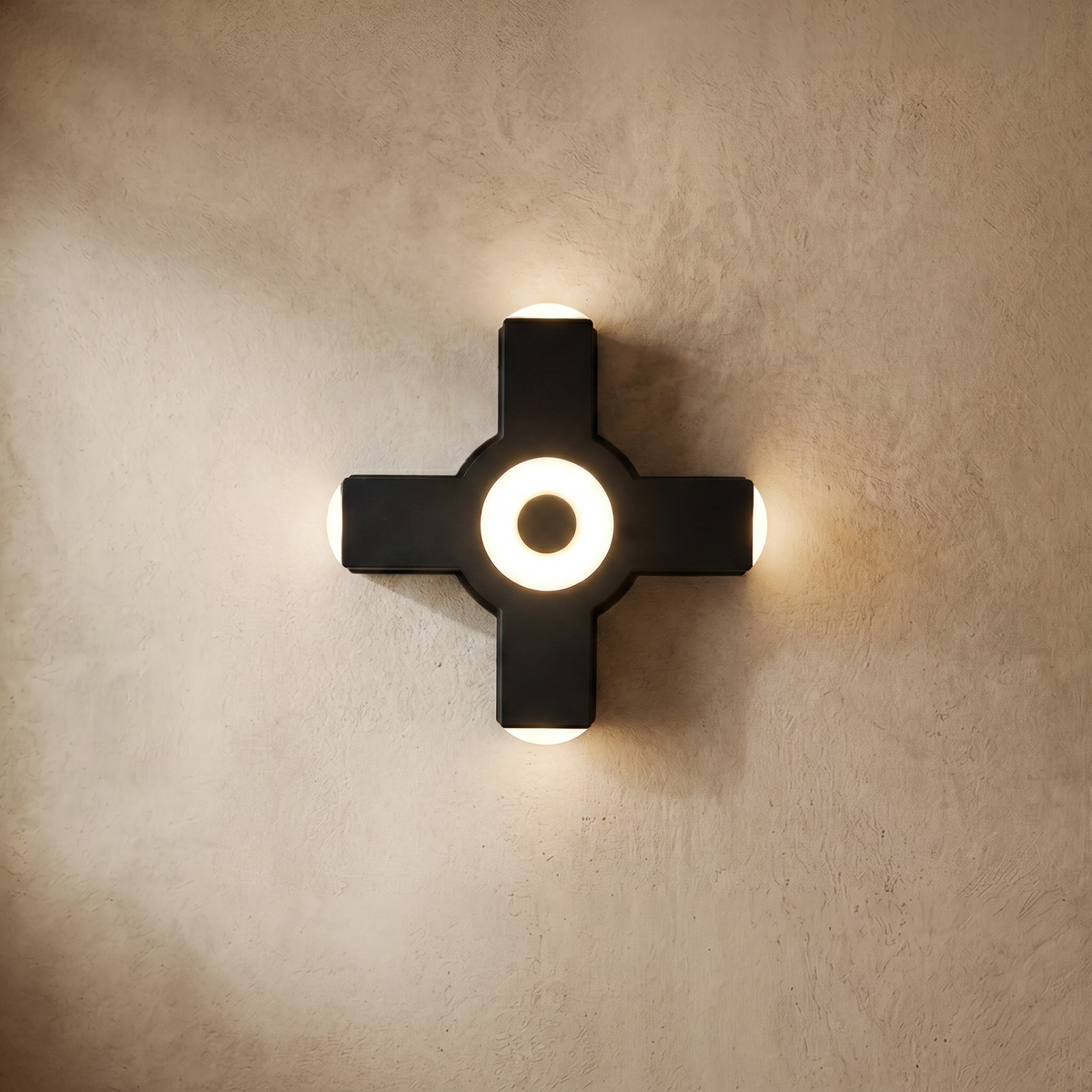drainpangolin Irondale Industrial Cruciform Wall Lamp – Black Metal and Acrylic for Courtyard