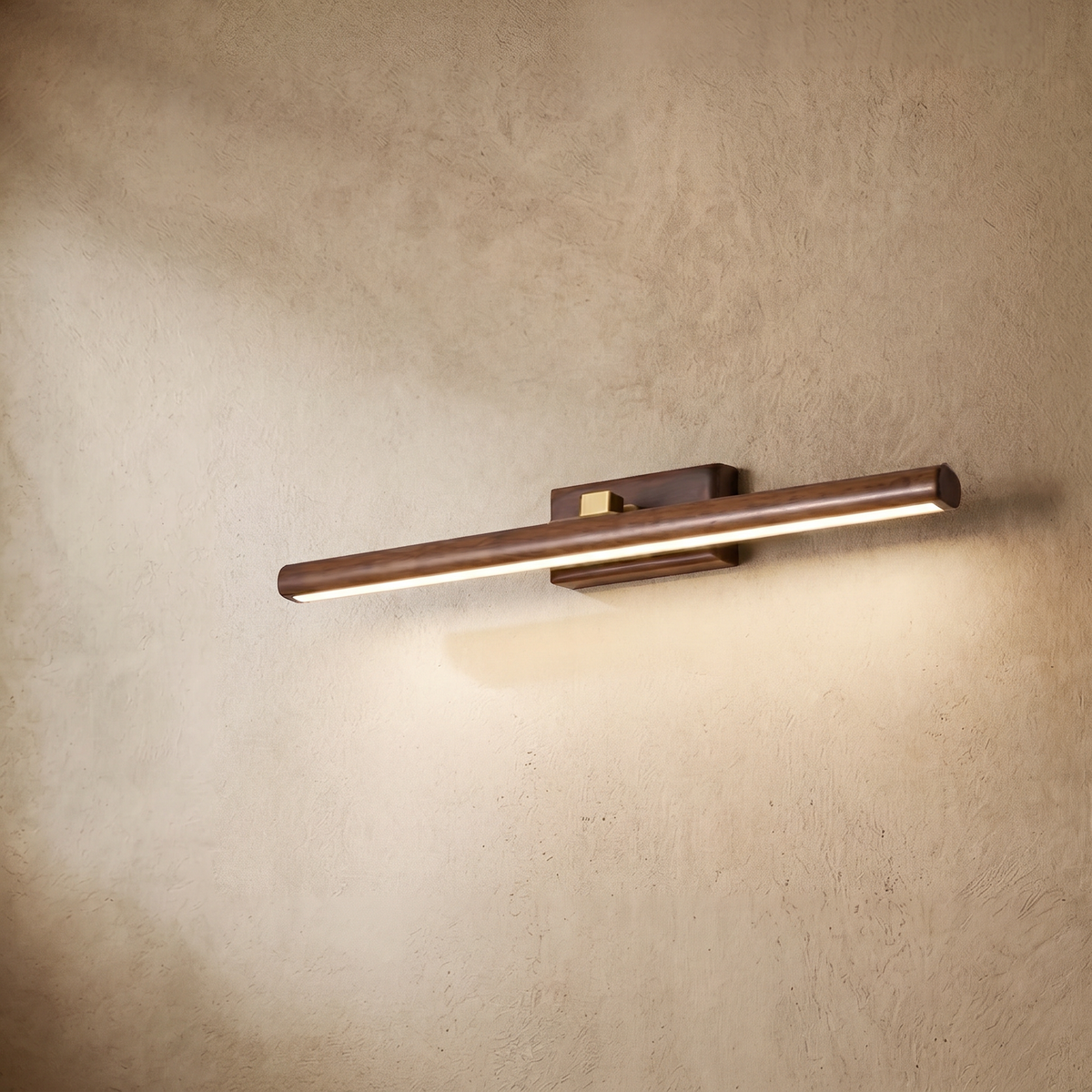 drainpangolin Zenno Minimalist LED Vanity Light - IP44 Walnut Wood Linear for Bathroom and Bedroom