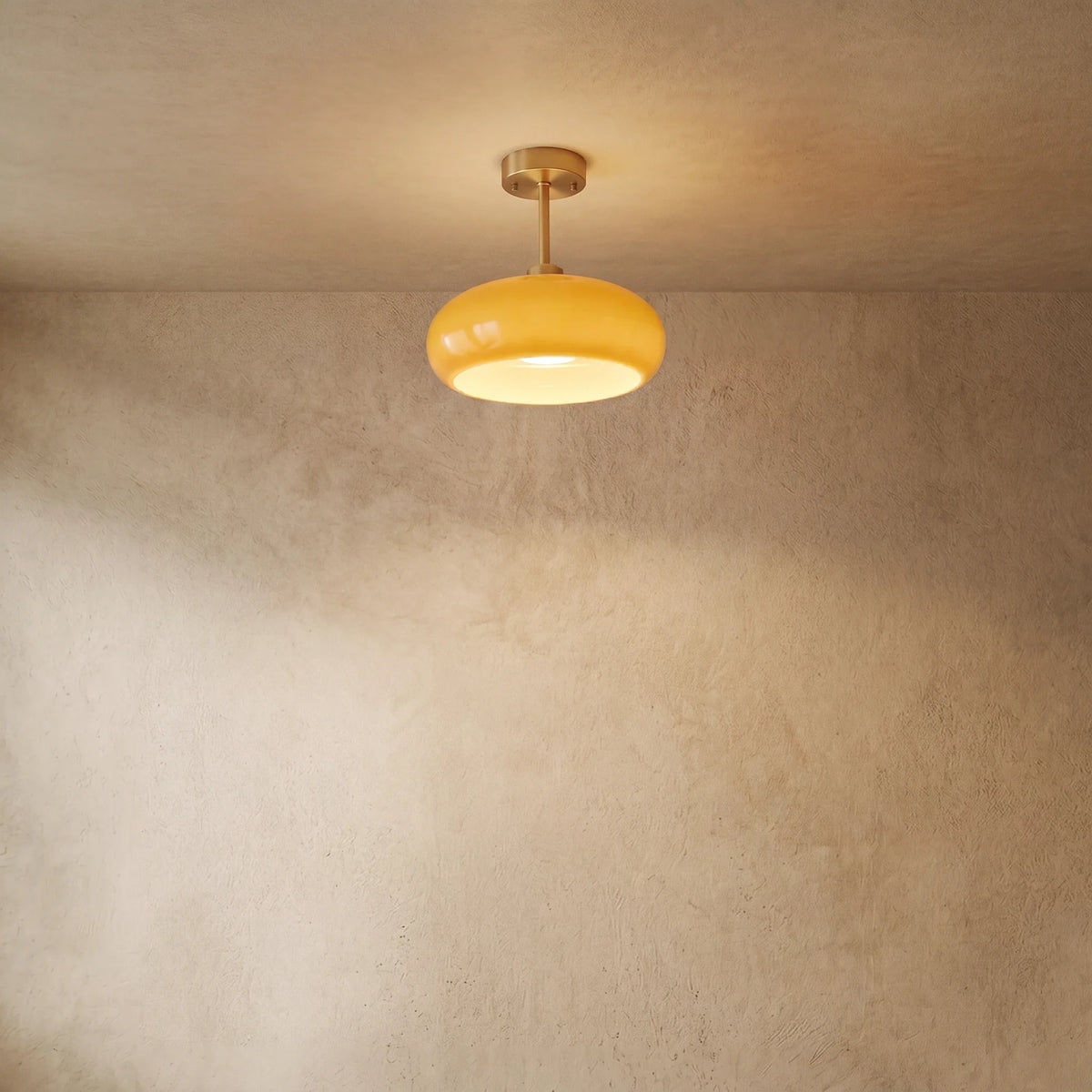 drainpangolin Crema Modern Flush Mount Ceiling Light — Orange/White Glass & Metal Dining Room