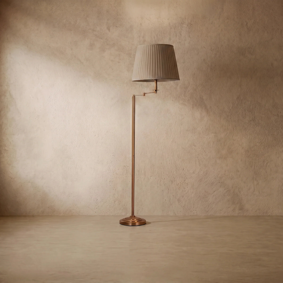 drainpangolin Lunara Modern Floor Lamp — Brass Metal & Fabric Cylinder Shade Living Room