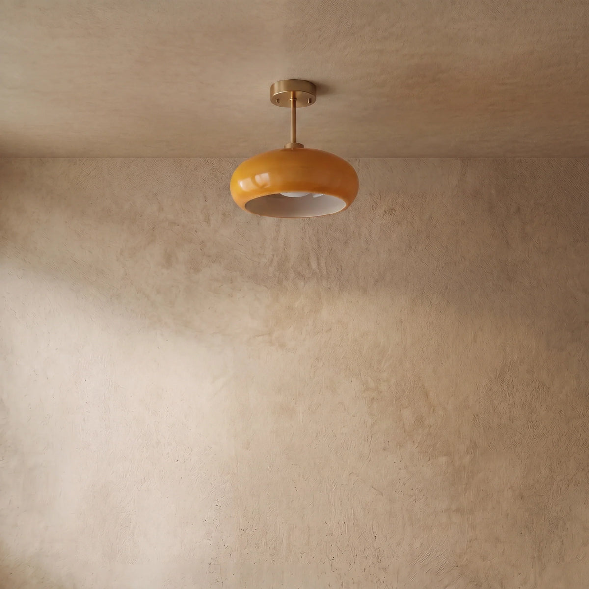 drainpangolin Crema Modern Flush Mount Ceiling Light — Orange/White Glass & Metal Dining Room